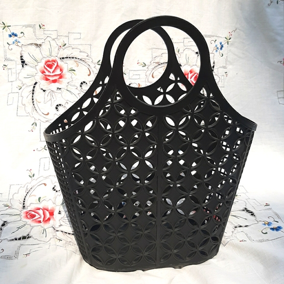 Vintage Handbags - Mid Century Atomic Star Pattern Jelly Tote Bag